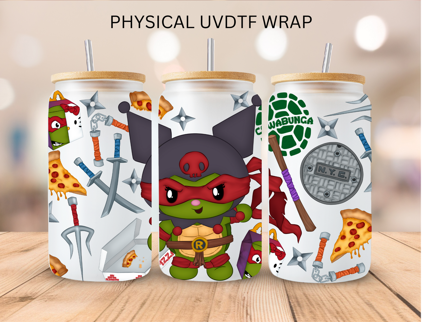 Red Kitty Fighting Turtle - 16 oz / 20 oz Libby UV DTF Wrap