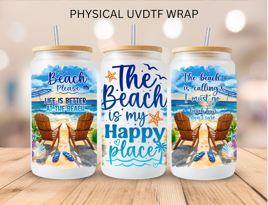 Summer Beach Happy Place - 16 oz / 20 oz Libby UV DTF Wrap