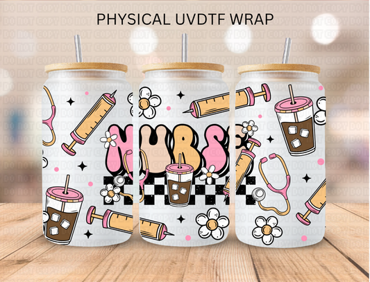 Checkered Nurse Coffee - 16 oz / 20 oz Libby UV DTF Wrap
