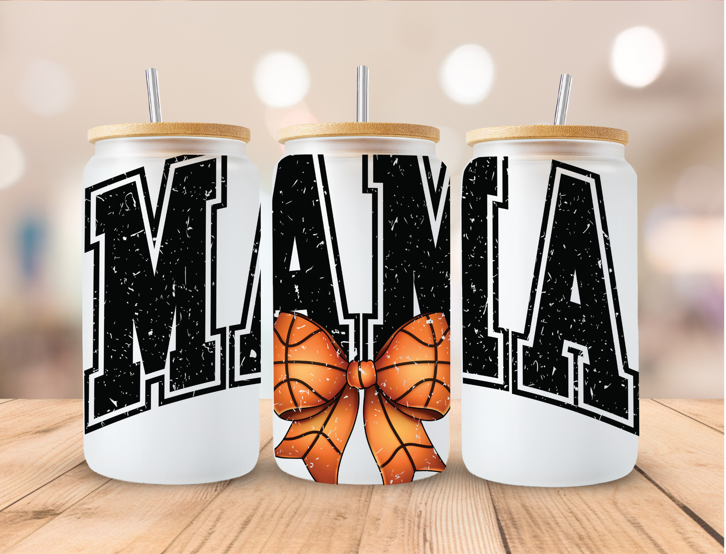 Mama Basketball Coquette Bow Sports - 16 oz / 20 oz Libby UV DTF Wrap