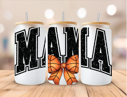 Mama Basketball Coquette Bow Sports - 16 oz / 20 oz Libby UV DTF Wrap