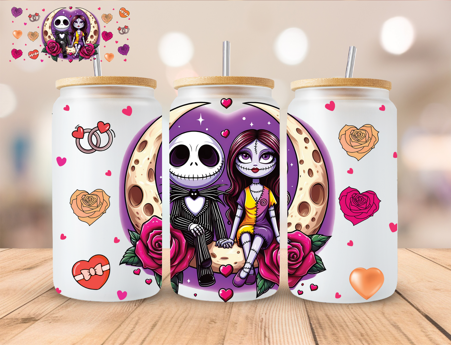 Skeleton Couple Crescent Moon - 16 oz / 20 oz Libby UV DTF Wrap EXCLUSIVE DESIGN