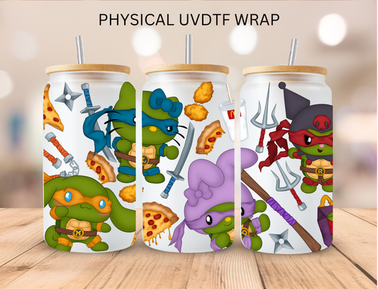 Kitty Fighting Turtle - 16 oz / 20 oz Libby UV DTF Wrap