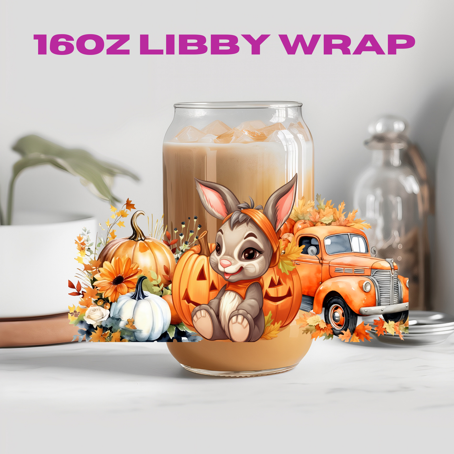 Fall Autumn Animal Truck Friends Collection - 16 oz / 20 oz Libby UV DTF Wrap