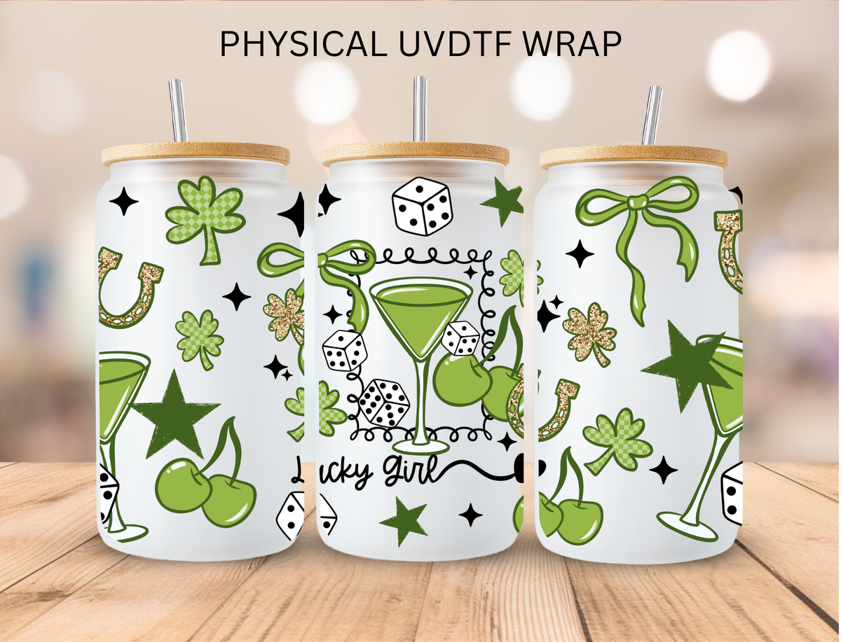 Saint Patricks Day Martini Lucky Girl - 16 oz / 20 oz Libby UV DTF