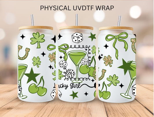 Saint Patricks Day Martini Lucky Girl - 16 oz / 20 oz Libby UV DTF