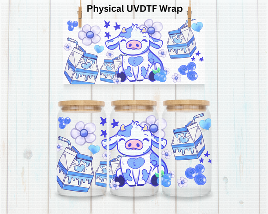 Blue Milk Carton And Cow - 16 oz / 20 oz Libby UV DTF