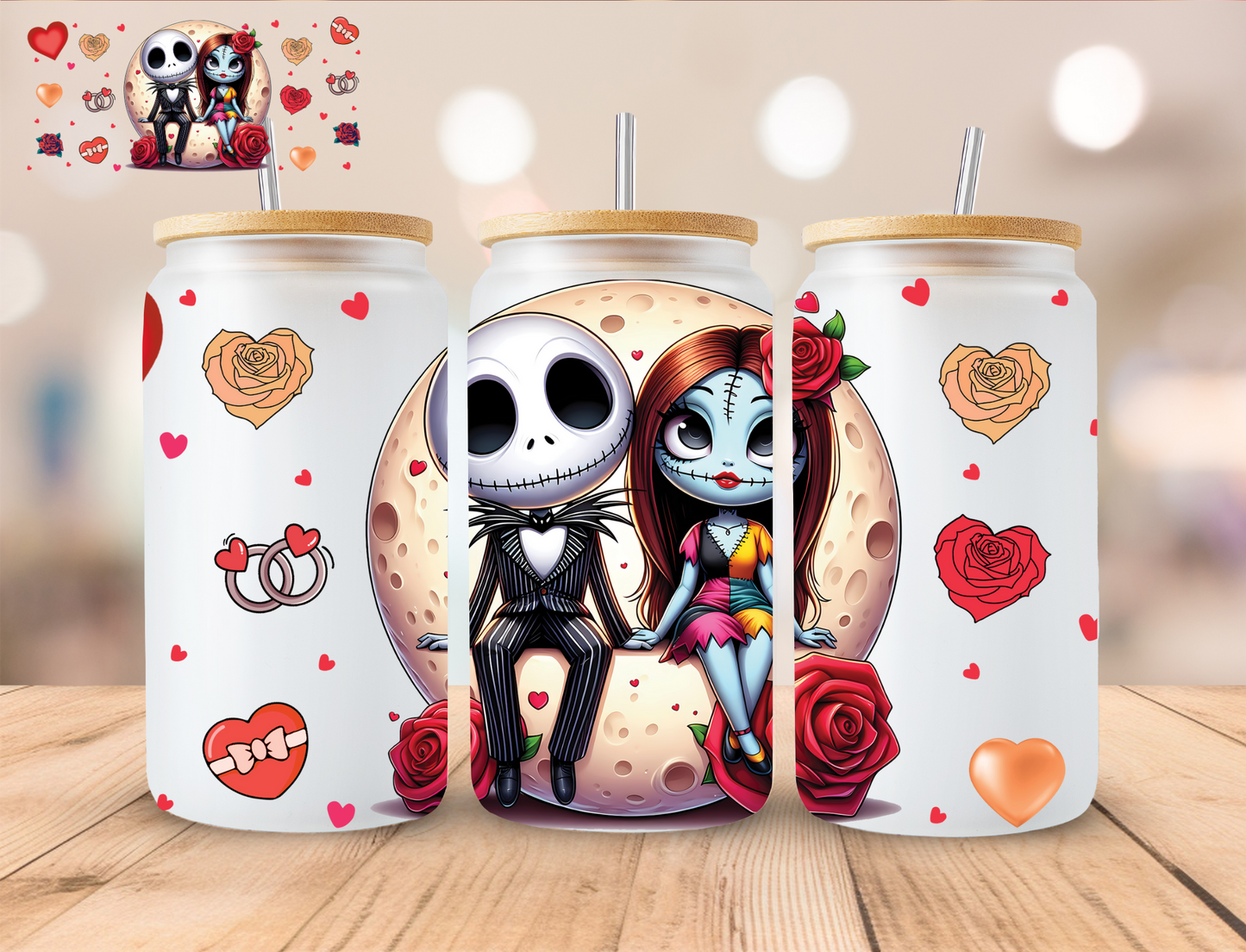 Skeleton Couple Moon - 16 oz / 20 oz Libby UV DTF Wrap EXCLUSIVE DESIGN