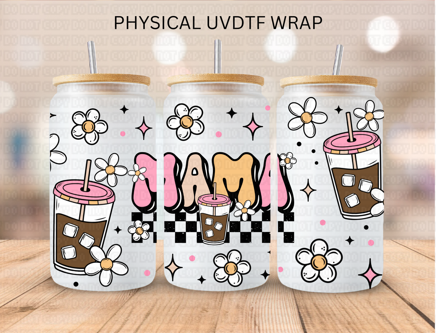Checkered Mama Coffee - 16 oz / 20 oz Libby UV DTF Wrap