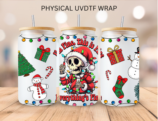 Christmas Skeleton I'm Fine (Red) - 16 oz / 20 oz Libby UV DTF Wrap