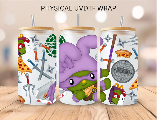 Purple Kitty Fighting Turtle - 16 oz / 20 oz Libby UV DTF Wrap