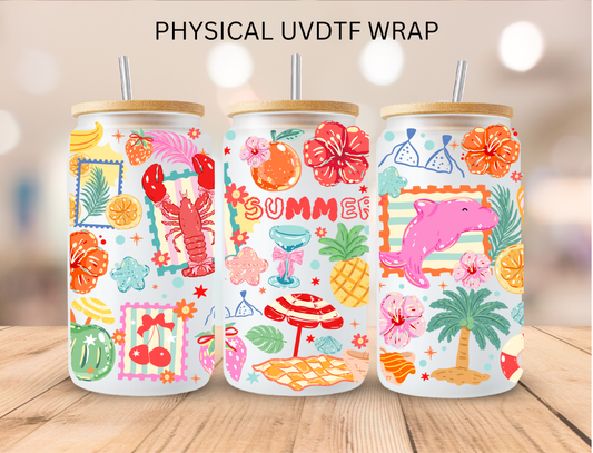 Colorful Summer Stamps - 16 oz / 20 oz Libby UV DTF Wrap