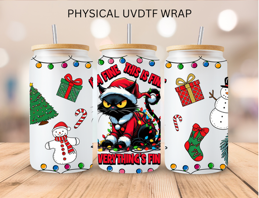 Christmas Kitty I'm Fine - 16 oz / 20 oz Libby UV DTF Wrap