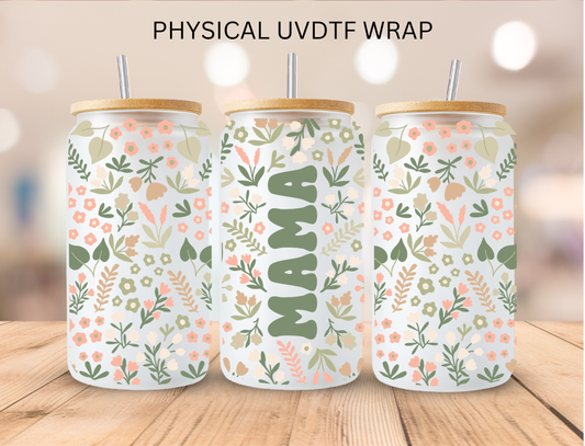 Green Floral MAMA - 16 oz / 20 oz Libby UV DTF Wrap