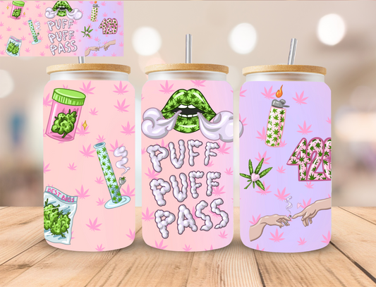 420 Pink Puff Puff Pass - 16 oz / 20 oz Libby UV DTF Wrap