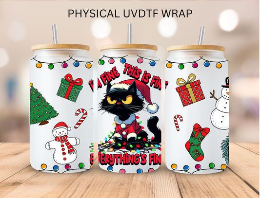 Christmas Kitty I'm Fine (2) - 16 oz / 20 oz Libby UV DTF Wrap