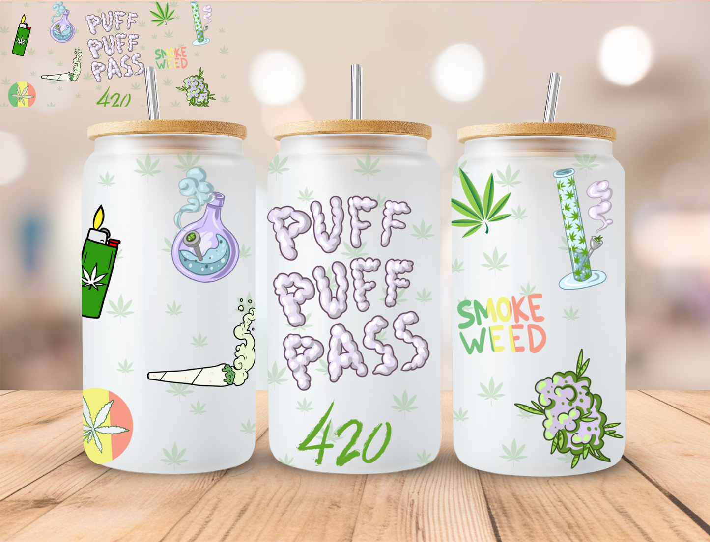 420 Puff Puff Pass - 16 oz / 20 oz Libby UV DTF Wrap