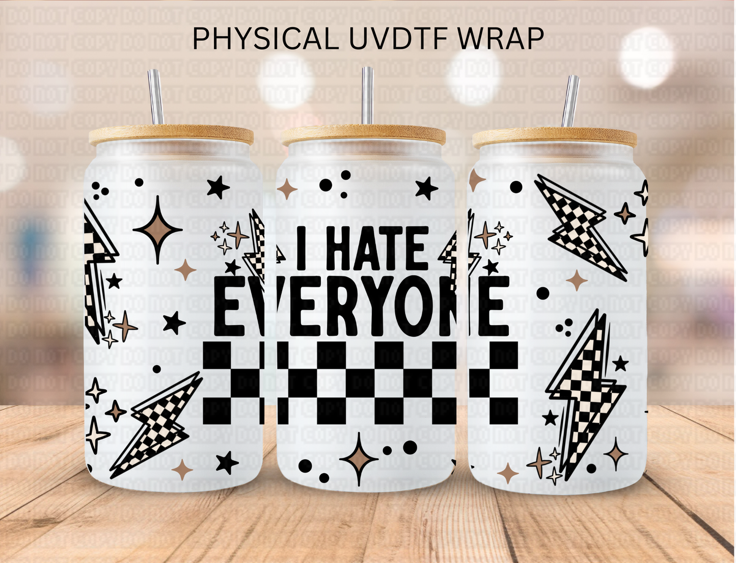Checkered I Hate Everyone - 16 oz / 20 oz Libby UV DTF Wrap