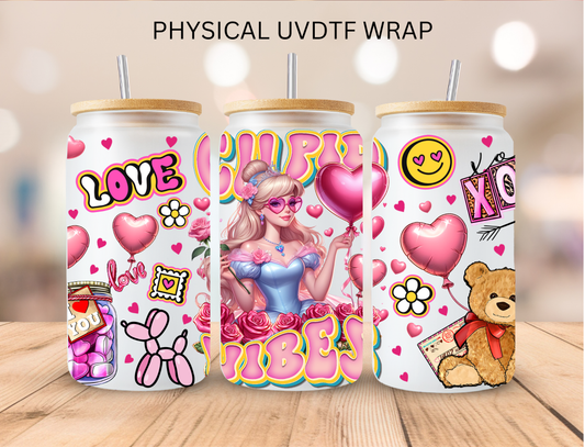 Valentines Cupid Vibes Glass Slipper Princess - 16 oz / 20 oz Libby UV DTF