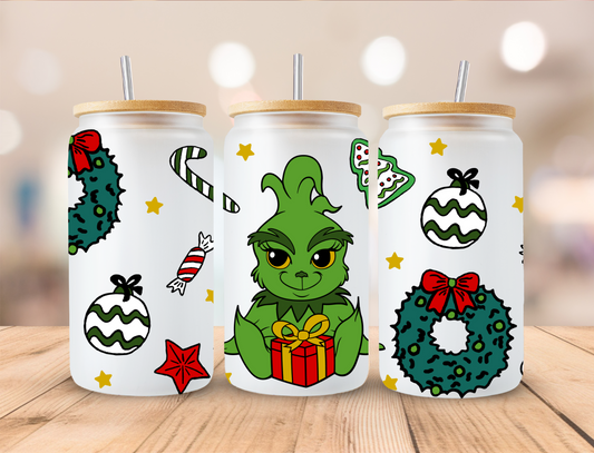 Mean Green Christmas Baby - 16oz Libby UV DTF Wrap