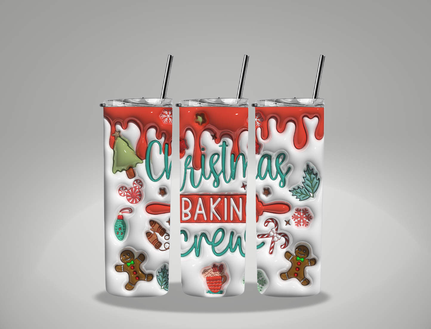 Christmas Baking Crew Bubble - 20oz Skinny Tumbler / 25 Oz Glass Tumbler Wrap