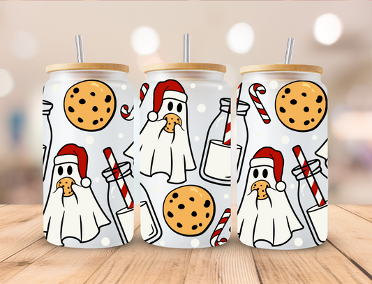 Christmas Ghost Cookies And Milk (Red Hat) - 16 oz Libby UV DTF Wrap