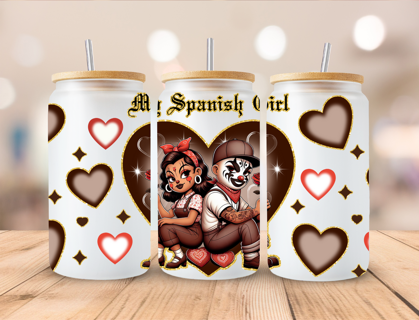 Valentines My Spanish Girl - 16 oz Libby UV DTF Wrap EXCLUSIVE DESIGNED