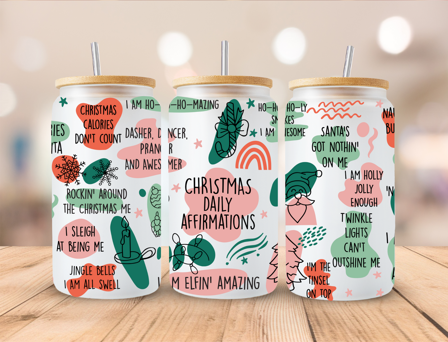 Christmas Daily Affirmations - 16oz Libby UV DTF Wrap