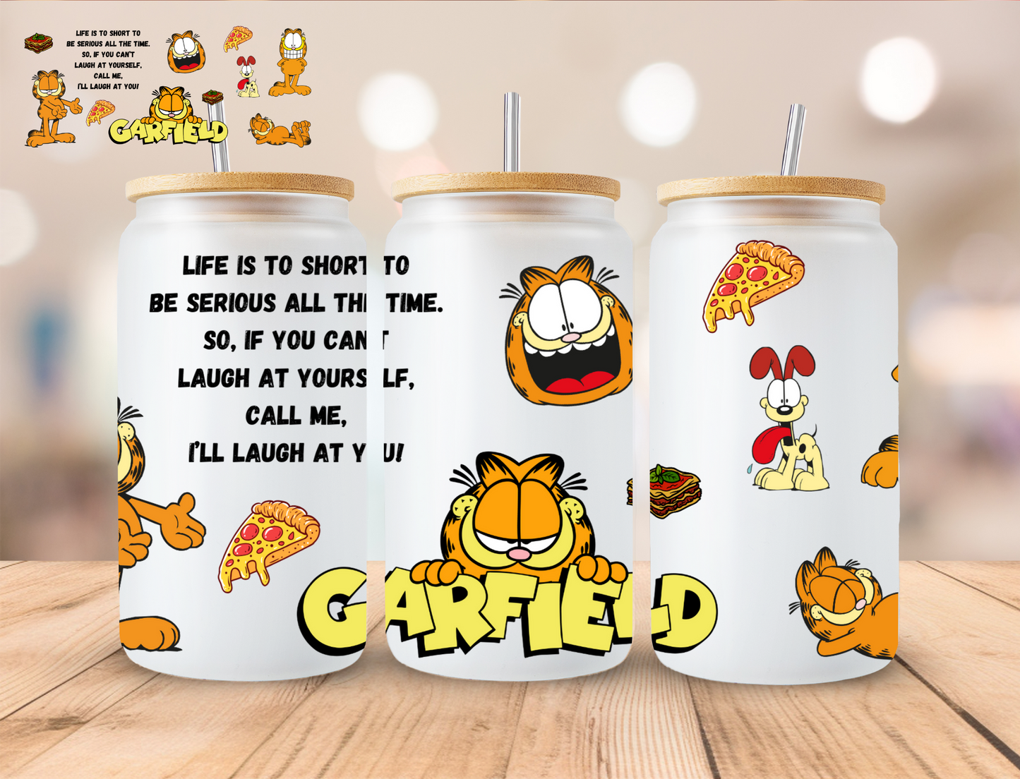 Orange Kitty Garfield - 16 oz / 20 oz Libby UV DTF Wrap