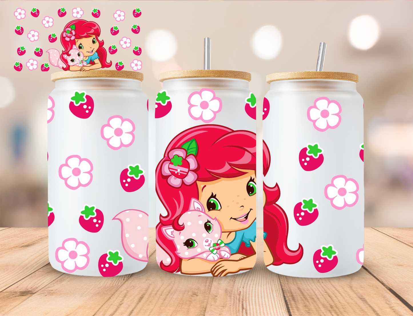 Strawberry Girl and Cat Shortcake Collection - 16 oz / 20 oz Libby UV DTF Wrap