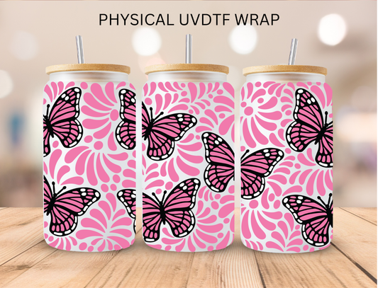 Pink Monarch Butterfly Talavera - 16 oz / 20 oz Libby UV DTF