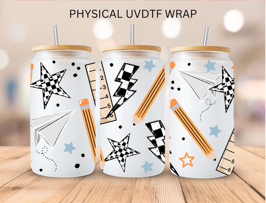 Checkered School Supplies - 16 oz / 20 oz Libby UV DTF Wrap