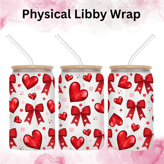 Valentines Red Hearts and Bows - 16 oz / 20 oz Libby UV DTF