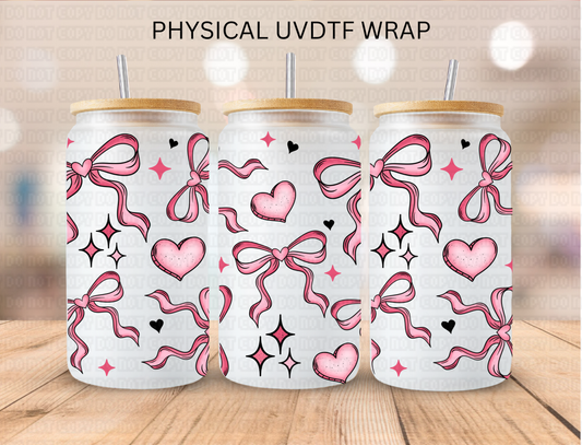 Baby Pink Coquette Bow and Hearts - 16 oz / 20 oz Libby UV DTF Wrap