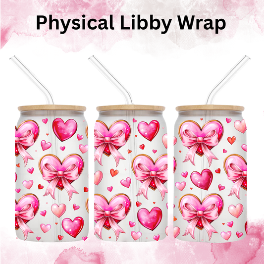 Valentines )Pink Hearts and Bows - 16 oz / 20 oz Libby UV DTF