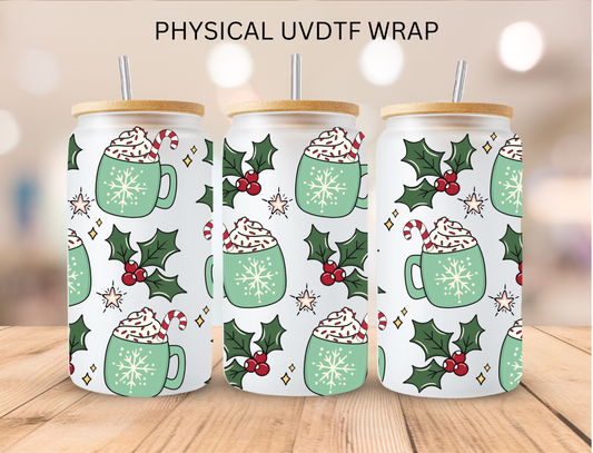 Christmas Teal Cocoa - 16 oz / 20 oz Libby UV DTF Wrap