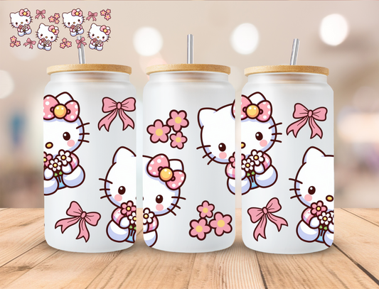 Flower Kitty - 16 oz / 20 oz Libby UV DTF Wrap