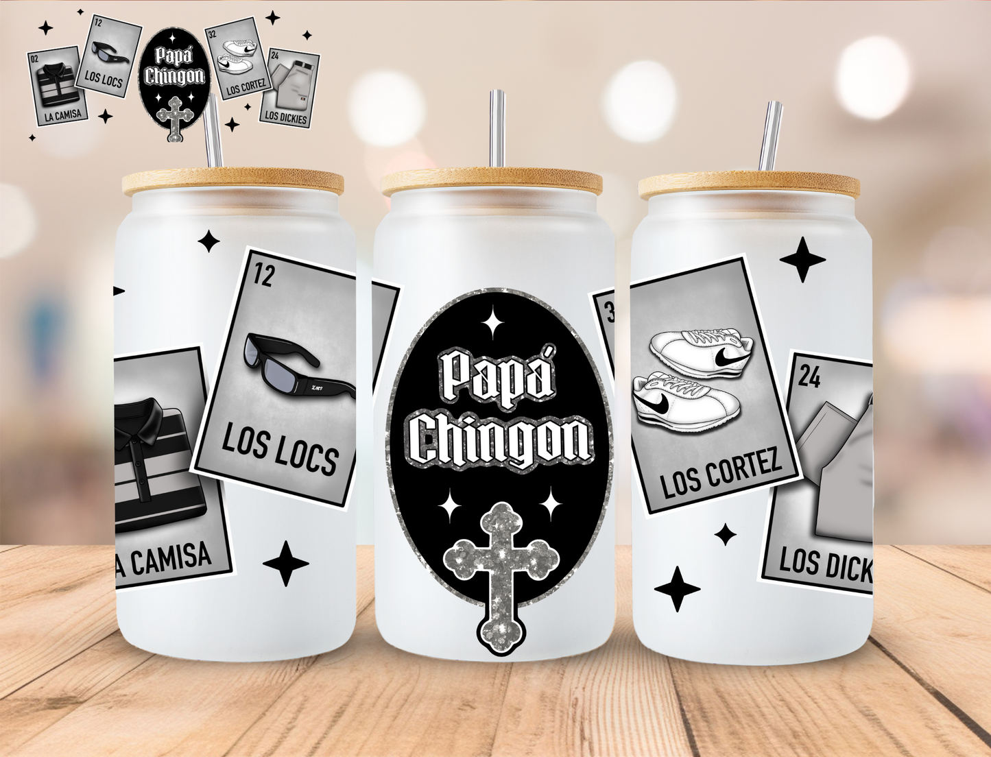 Silver Papa Chingon - 16 oz / 20 oz Libby UV DTF Wrap