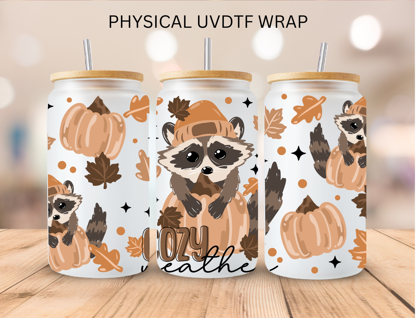 Raccoon Cozy Weather - 16 oz / 20 oz Libby UV DTF Wrap