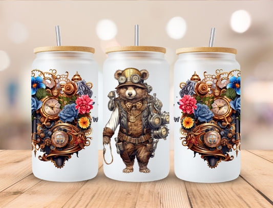 Steampunk Bear - 16 oz / 20 oz Libby UV DTF Wrap