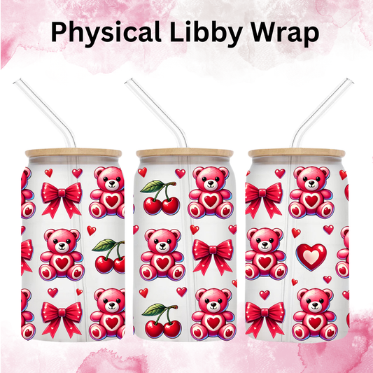 Valentines Cherries Tedd Bears and Hearts - 16 oz / 20 oz Libby UV DTF