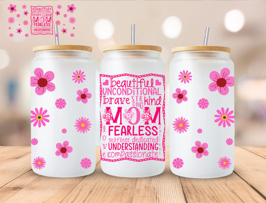 Pink Floral Mom Affirmations - 16 oz / 20 oz Libby UV DTF Wrap