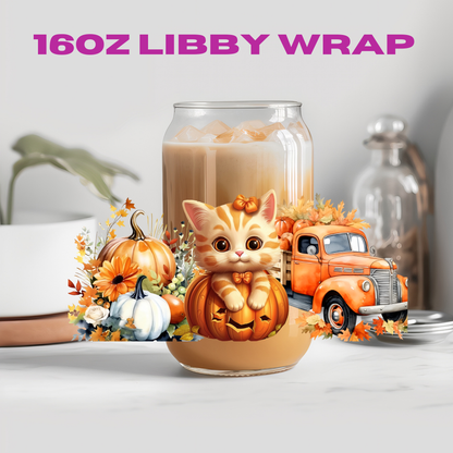 Fall Autumn Animal Truck Friends Collection - 16 oz / 20 oz Libby UV DTF Wrap