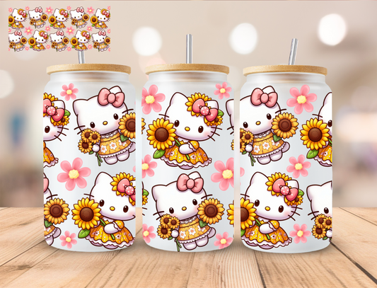 Sunflower Kitty - 16 oz / 20 oz Libby UV DTF Wrap