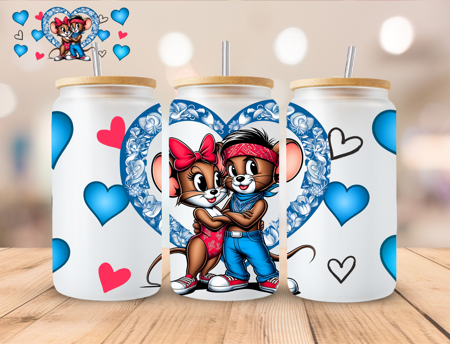 Valentines Mice Couple - 16 oz / 20 oz Libby UV DTF Wrap EXCLUSIVE DESIGN