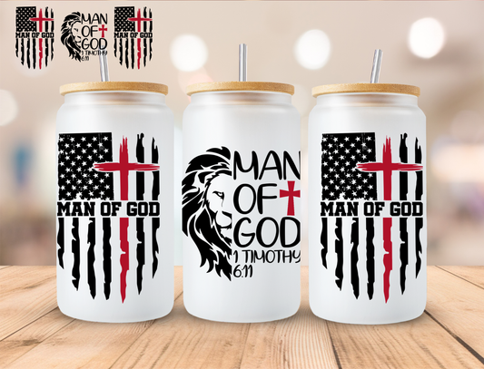Faith Man Of God - 16 oz / 20 oz Libby UV DTF Wrap