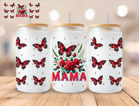 Mama Floral Butterflies - 16 oz / 20 oz Libby UV DTF Wrap