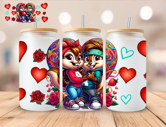 Valentines Squirrel Couple - 16 oz / 20 oz Libby UV DTF Wrap EXCLUSIVE DESIGN