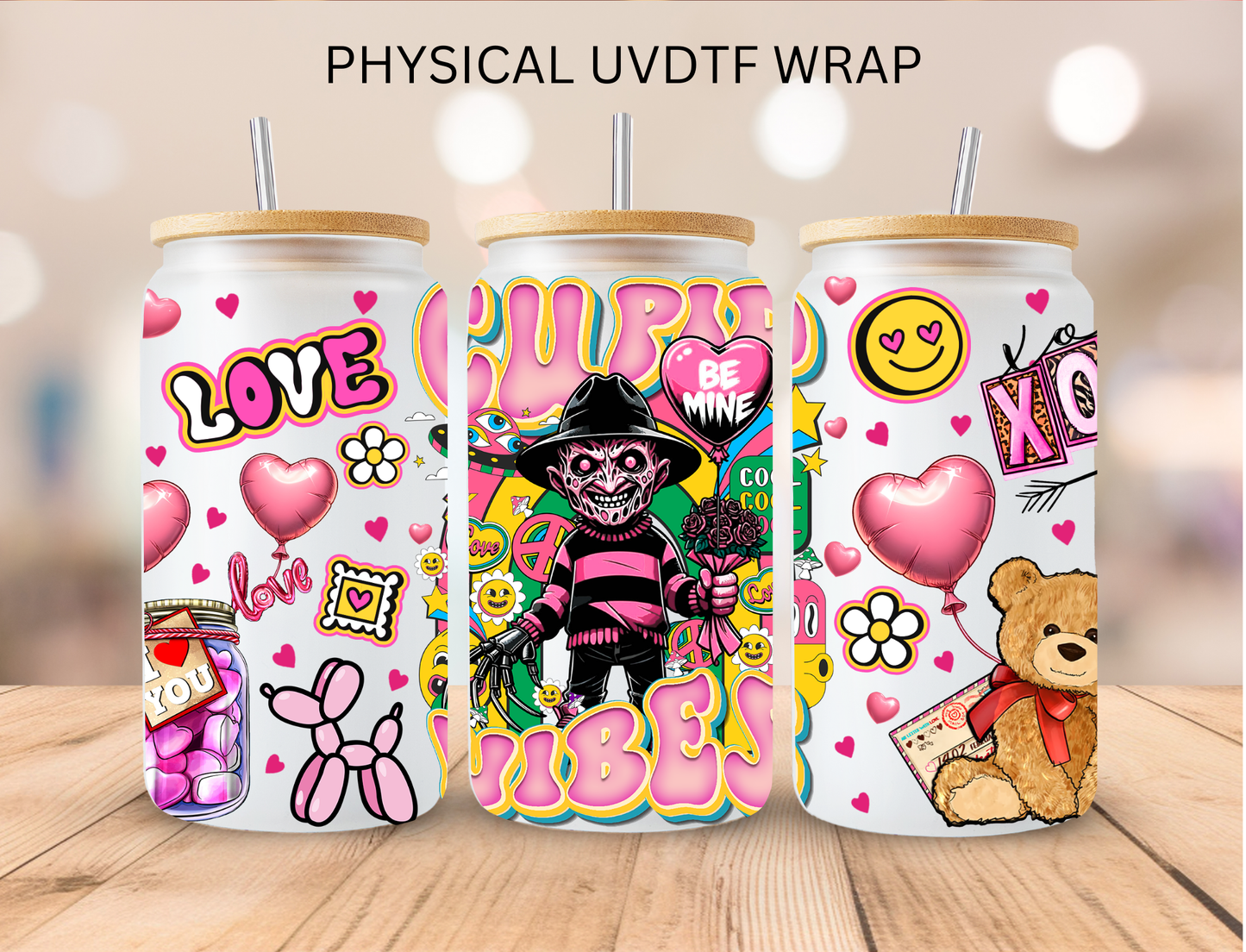 Valentines Cupid Vibes Freddy Horror - 16 oz / 20 oz Libby UV DTF