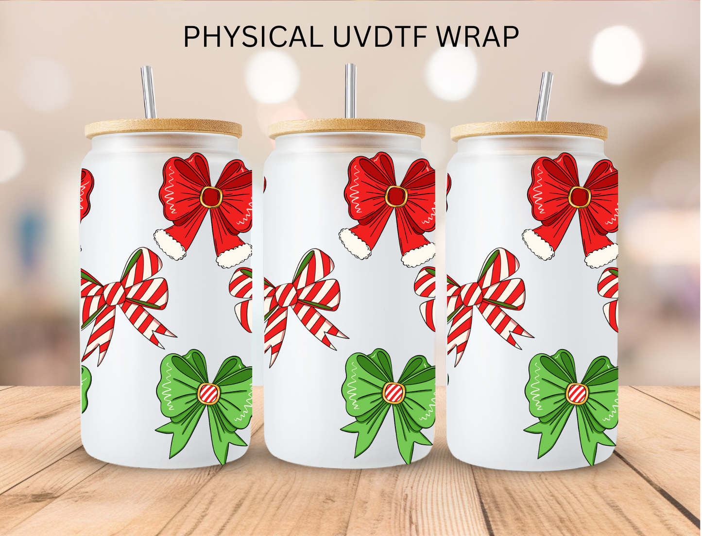 Christmas Bow - 16 oz / 20 oz Libby UV DTF Wrap